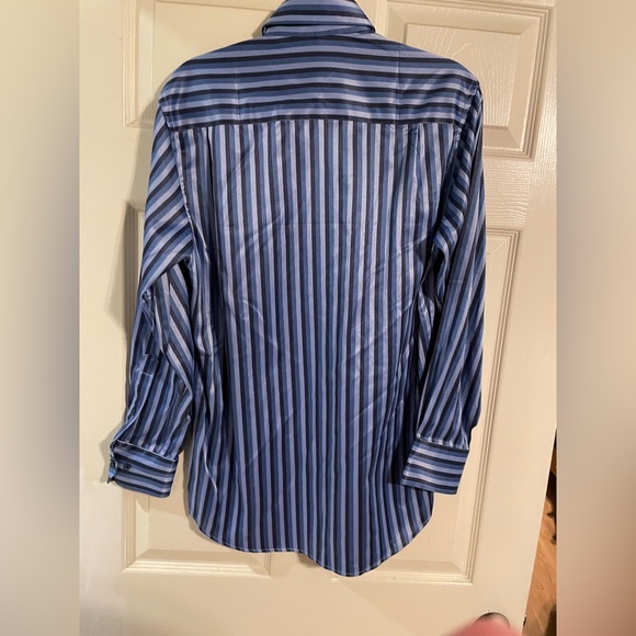 Asconti Black NWOT Mens Blue Striped Sateen Dress Shirt - Picture 3 of 3